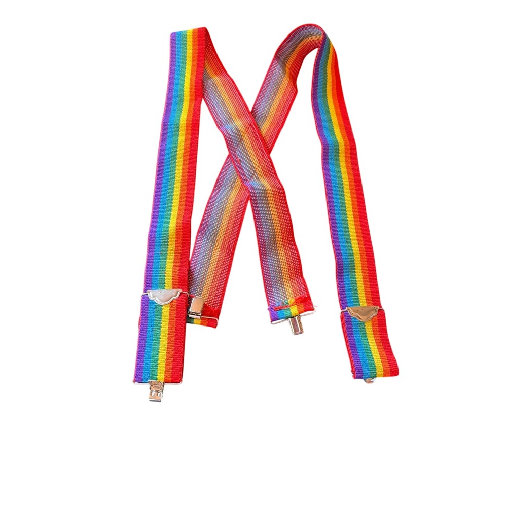 Honcho Suspenders Multicolor Rainbow Striped X-Back Adjustable Clip-On Braces